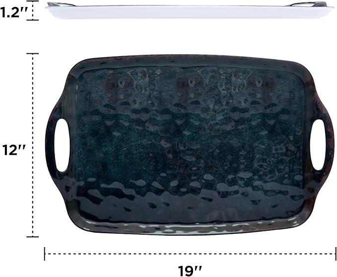 TP Large Serving Trays with Handles, 19" x 12" Melamine Serving Platters for Food, Turkey, Set of 2 Rectangular Trays for Party, Retro Black