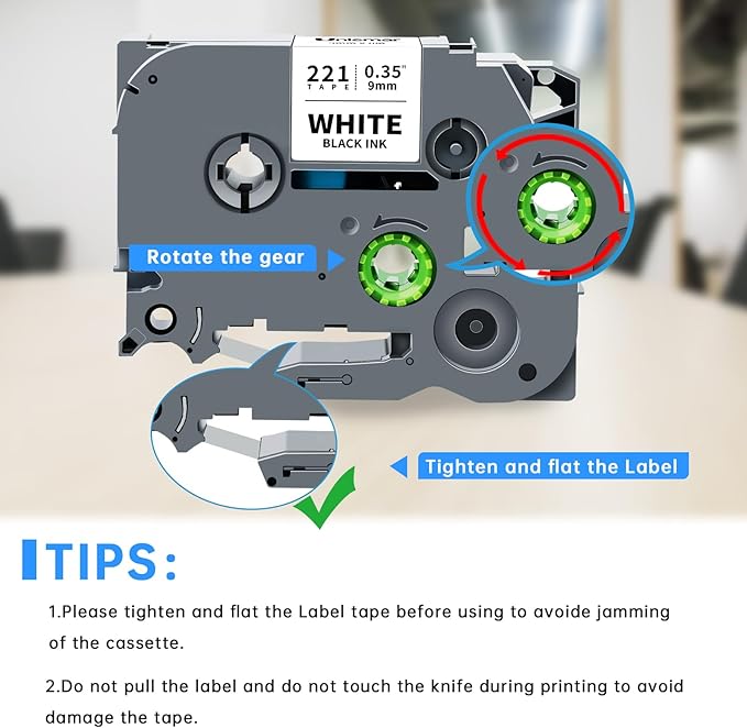 Unismar Tze 9mm 0.35'' Laminated White Compatible for Brother TZe-221 TZ-221 Label Tape Work for Ptouch PTD210 PTD220 PTD200 PTH110 PTH100 PTD400 PTD600 PT1280, Black on White 3/8'' x 26.2ft, 5-Pack