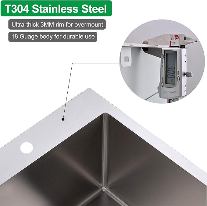 15x20 Inch Bar Sink Drop In Topmount Small Workstation Stainless Steel Single Bowl Kitchen Sink for Laundry Wet Bar Prep RV Office Outdoor Yard