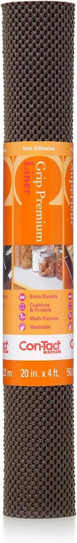 Con-Tact Brand Grip Premium Shelf Liner, Thick and Non-Adhesive Drawer Liner, Multi-Purpose and Easy to Use, 20" x 4', Chocolate, Pack of 1