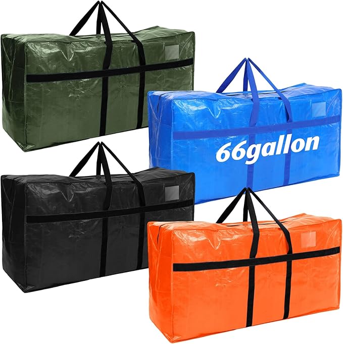 4 Pcs 66 Gallon Extra Large Moving Bags Heavy Duty Storage Bag with Strong Zipper Handle Foldable XXL Jumbo Storage Tote Packing Moving Box for College Dorm Travel Cloth Duffle (4 Colors)