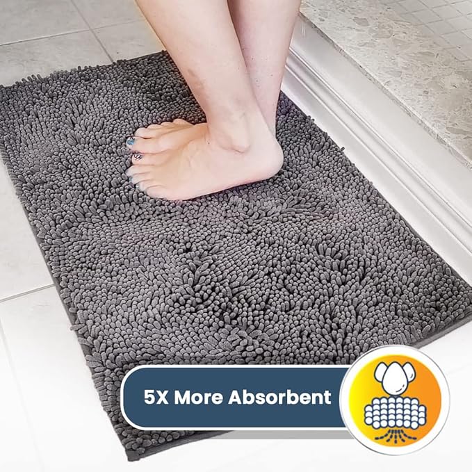 Muddy Mat® | Super Absorbent Door Mat Indoor, Microfiber Quick Dry Chenille Entryway Rug, Non-Slip Front Door Mat, Indoor Mats for Entryway, Machine Washable Pet Rug, Grey 28"x18"