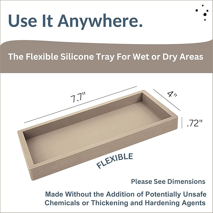 Spacewiser Countertop and Vanity Tray - Small 7.7” Silicone Tray for Soap Dispenser Bottles, Bathroom Trays, Kitchen Sink Trays, Sink Caddy Kitchen Sinks Organizer, Soap Dish & Sponge Holder Mat