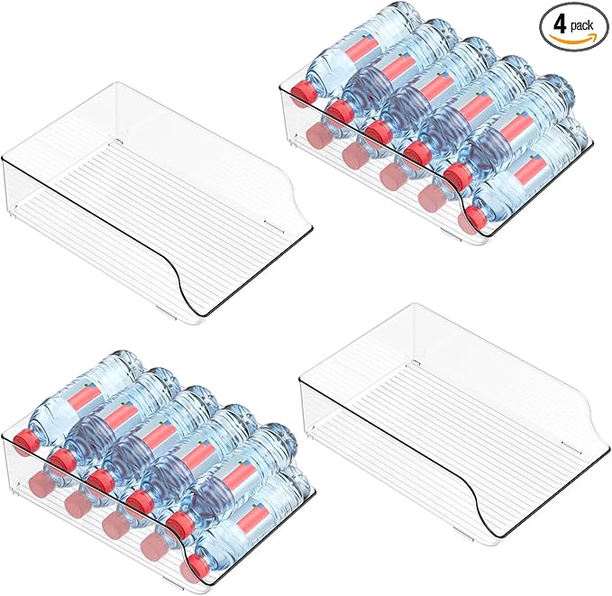 Water Bottle Soda Drink for Fridge,Refrigerator Pantry Clear Box Organizer Storge (4 PACK)