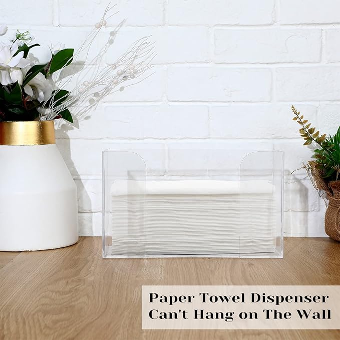 Deekin 4 Pcs Acrylic Paper Towel Dispenser Countertop Paper Towel Holder, Clear Trifold Guest Napkin Dispenser for Z-fold, C-fold or Multifold paper holder for Bathroom Toilet and Kitchen