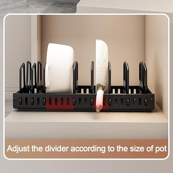 Pots and Pans Organizer Under Cabinet, Sliding Pot Lid Holder and Pan Rack in Kitchen, Pull out Pot and Pan Organizer, for Pot Lid, Bakeware, Dishes, Pots and Pans Storage