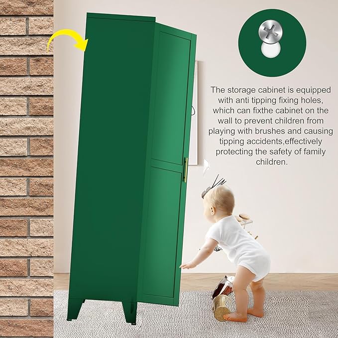 erosoei 75.2”H Metal Kitchen Pantry Storage Cabinet, Storage Cabinets with Adjustable Feet and Shelves,Food Pantries Cupboard for Kitchen, Living Room, Laundry Room and Dinning Room（Green）