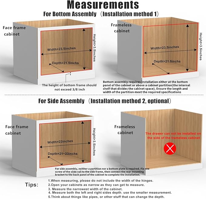 Mulush 23”W x 21”D x 3”H Soft Close Slide Out Wood Drawer Organizer for Kitchen, Bottom and Side Assembly (Cabinet Opening>23.5 inches for Bottom Assembly, Opening= 23 inches for Side Assembly)