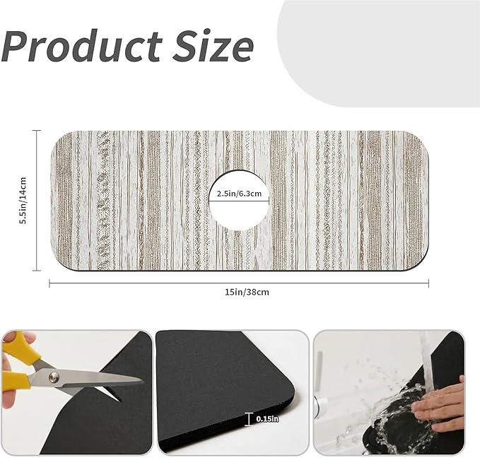 Kitchen Sink Splash Guard，Bohemian stripes Faucet Mat Sink Gadgets-Super Absorbent Fast Drying Mat Drip Catcher for Kitchen, Bathroom,Sink Mat, Dish Drying Mat, Bathroom(15" X 5.5" )