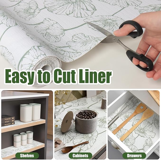 Shelf Liner for Kitchen Cabinets Non Adhesive Kitchen Drawer Liner,Non-Slip Lotus Cabinet Liner Shelf Paper,Pantry Shelf Liners for Cabinets Dresser Cupboard Liner Decorative 15.7In x 16.4FT
