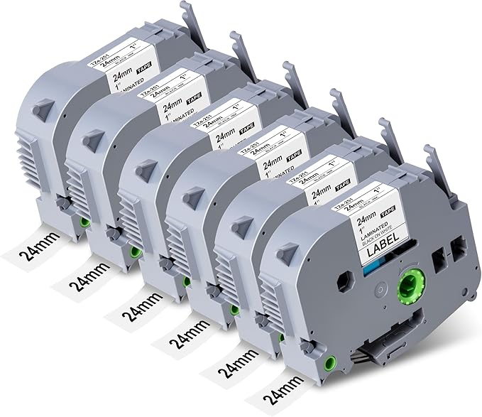 Weemay TZe-251 24mm 0.94 Laminated White Tape Compatible with Brother Label Maker Tape TZe251 TZ-251 TZ251 for PTouch PT-D600 PT-P700 PT-P750W PT-P900W Printer (1 in x 26.2 ft, Black on White) 6 Pack