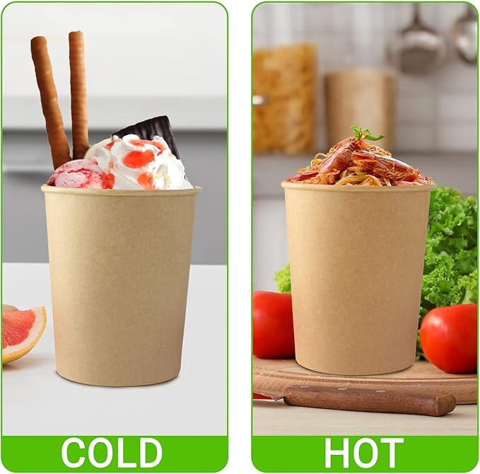 Belinlen 30 Sets 32 oz Paper Ice Cream Cups with Lids, Paper Food Containers With Vented Lids, To Go Hot Soup Bowls For Restaurants, Take Outs, or To-Go Lunch, Kraft