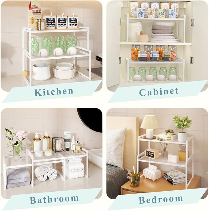 Set of 2 Cabinet Organizers 12.8''W 44 LBS Load Capacity Heavy Duty Kitchen Pantry Shelves Counter Countertop Storage Racks