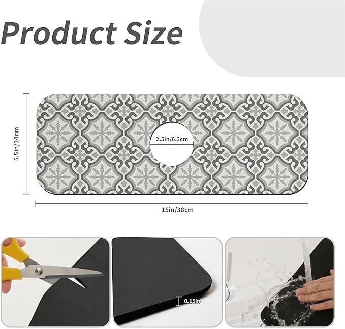 Kitchen Sink Splash Guard，Aesthetic Morocco Faucet Mat Sink Gadgets-Super Absorbent Fast Drying Mat Drip Catcher for Kitchen, Bathroom,Sink Mat, Dish Drying Mat, Bathroom(15" X 5.5" )