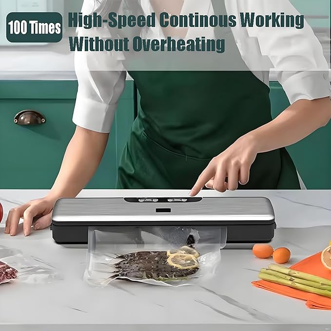 Food Saver Vacuum Sealer Machine -100 Times Consecutive Works | 5mm Sealing Wire | 5 Food Modes | Compact Design Dry&Moist Multi-Functional Storage with 10 Vacuum Seal Bags