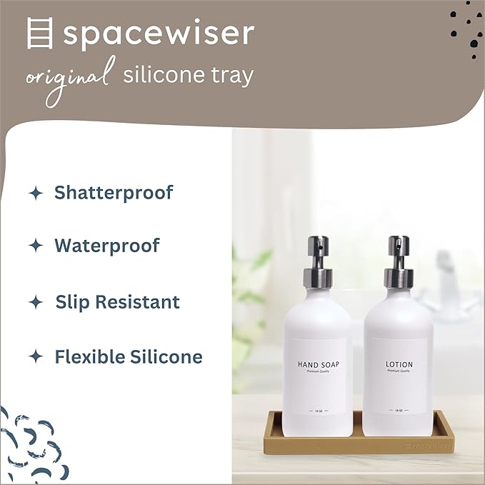 Spacewiser Countertop and Vanity Tray – Small 7.7" Silicone Soap Dispenser Trays, Flexible Bathroom Trays, Dish Soap Holder Kitchen Counter Caddy, Organizer Sink Tray for Soaps Bottles, Sponge, Keys