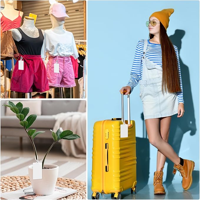 Chunful 500 Pcs Blank Plastic Tags Shipping Tags 3.94"x 2.36" Waterproof Sealing Shipping Labels Bulk Writable Hanging Tag Ties Sealing Strap Reusable Mark Labels for Keys Luggage Logistic(White)