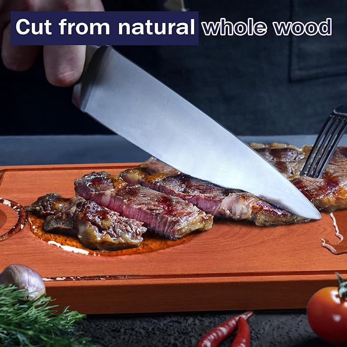 GFBEBDV Kitchen Ebony Cutting Board - with Built-in Knife Sharpener, Reversible for Double Sided Use, Juice Chute, Stainless Steel Handle, Non-Slip Feet,Wooden chopping board, Cooking Gift (Gift Box)