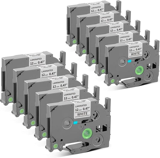 10-Pack 12mm 0.47 Laminated White Label Tape Replacement for TZe-231 Brother Label Maker Tape, AZe Black on White Label Tape Compatible with Brother P Touch Label Maker PT-D210 PT-H110 PT-D220