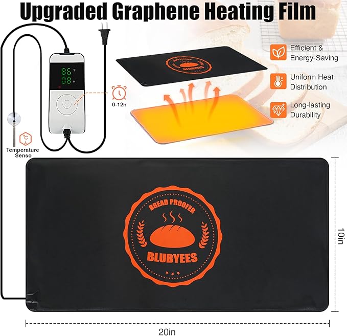 BLUBYEES Digital Sourdough Starter Bread Proofer Warming Mat – Heated Dough Proofing Pad with Precise Temperature Control & Timer for Bread Rising, Yogurt & More