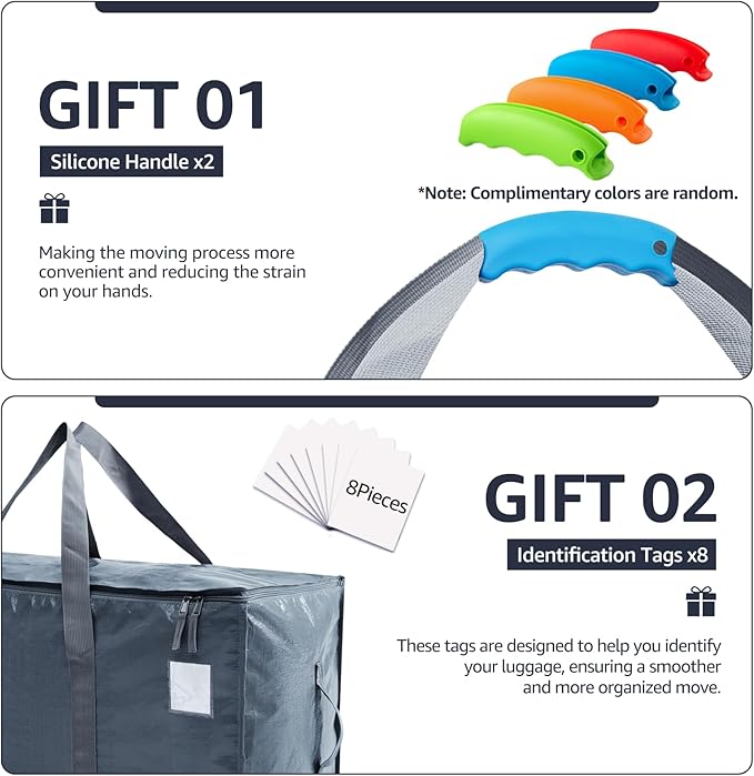 Moving Bags Heavy Duty Extra Large, Moving Boxes, Moving Supplies Essentials,Storage Bins with Lids, Plastic Packing Totes, Storage Bags for Clothes with Handles & Zippers(Grey, 8 Pack)