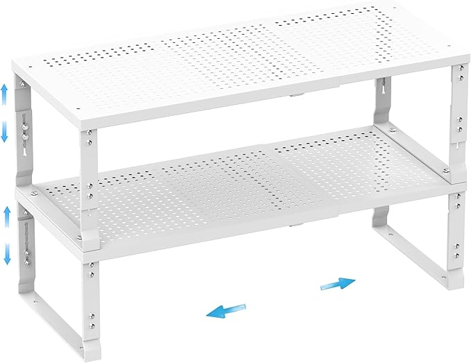 Wobmmi Expandable Spice Rack,Stackable Storage for Cabinet, Multi-Functional Kitchen Shelving,Height-Adjustable,Sustainable Organizer Solution(2Packs/White/Large)