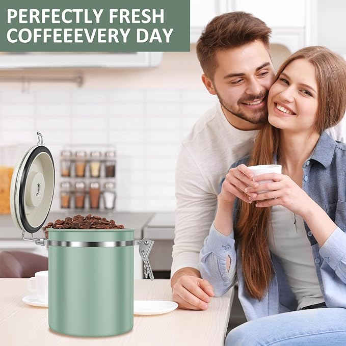 4PCS Coffee Storage Canister 1.5L 51OZ Double Airtight Coffee Beans Container with Date Locator 304 Stainless Steel Kitchen Food Storage Container with Spoon For Coffee Beans Grounds Tea Sugar