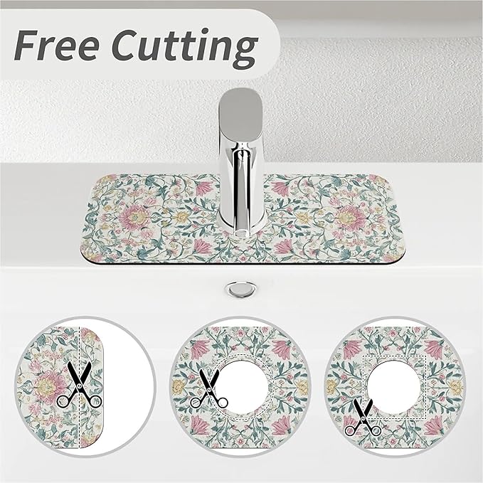 Kitchen Sink Splash Guard，Pastel floral Faucet Mat Sink Gadgets-Super Absorbent Fast Drying Mat Drip Catcher for Kitchen, Bathroom,Sink Mat, Dish Drying Mat, Bathroom(15" X 5.5" )