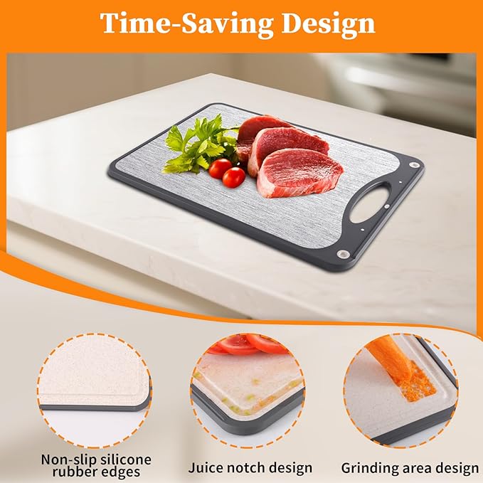 EFOWHEIF Titanium Cutting Boards, Double Sided Cutting Board For Kitchen,Food Grade Titanium And Wheat Straw PP, Large Size 15”×10”And Easy To Clean, Dark Gray