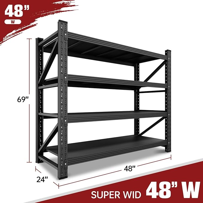3000LBS Storage Shelves, 48" W Garage Shelving Heavy Duty Metal Adjustable Garage Shelves, Shelving Units Industrial Shelving for Warehouse, 48" W x 23.7" D x 70" H, Black