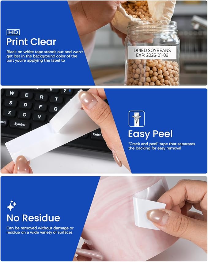24mm 0.94 TZ Tape Compatible with Brother TZe-251 P Touch Label Maker Tape 1”Laminated Black on White for Ptouch PT D610BT P710BT D600 700 P750W E510VP E560BTVP Refills, 24 mm x 8m, 6-Pack