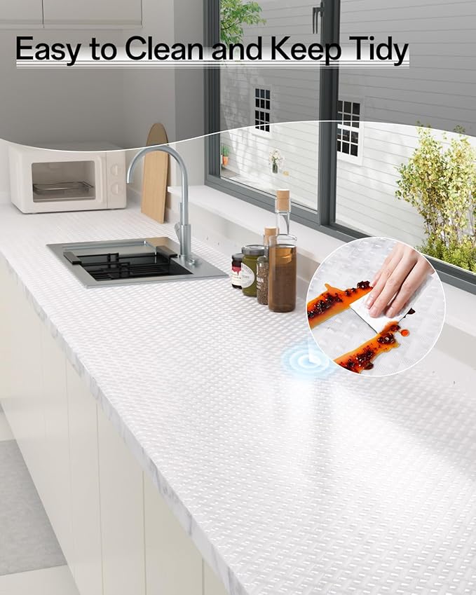 Shelf and Drawer Liner for Kitchen Cabinet, Non-Adhesive 24in x 240in Waterproof Contact Paper Refrigerator Liners Thickened Durable EVA Material Non Slip Mat for Dresser Cupboard Pantry Protector