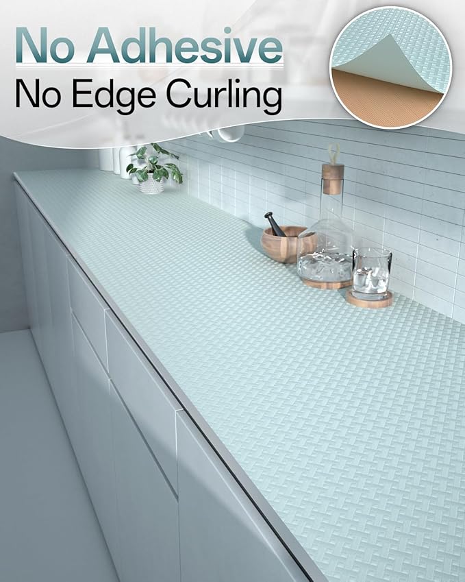 Shelf and Drawer Liner for Kitchen Cabinet, Non-Adhesive 12in x 360in Waterproof Contact Paper Refrigerator Liners Thickened Durable EVA Material Non Slip Mat for Dresser Cupboard Pantry Protector