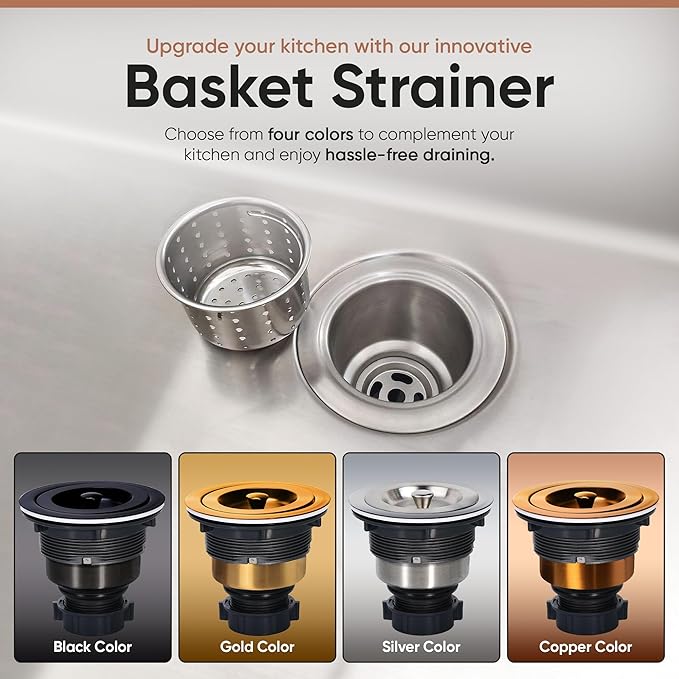 Strictly Sinks Sink Drain Strainer with Removable Basket - 3-1/2 Inch Stainless Steel Round Kitchen Sink Drain Assembly Kit with Deep Strainer Basket & Stopper (Silver)