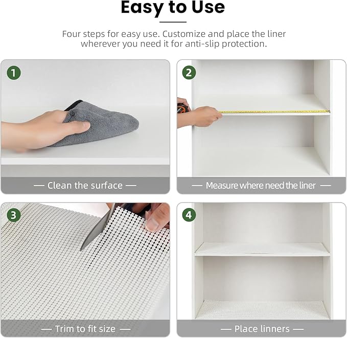 BAGAIL Drawer and Shelf Liner, 12 in X 10 Ft Non-Adhesive Shelf Liners for Kitchen Cabinets, Thick Strong Grip Liners for Desk, Shelves, Bathroom Drawers, Cabinet Protection - White