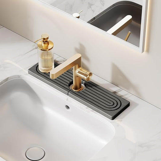 15.7 Inch Stone Faucet Mat for Kitchen Sink Splash Guard, Diatomite Sink Protectors for Kitchen Sinks Behind Faucet, Quick Dry Water Absorbing Stone Tray , Drip Catcher (Dark Gray, 15.7" x 3.9")