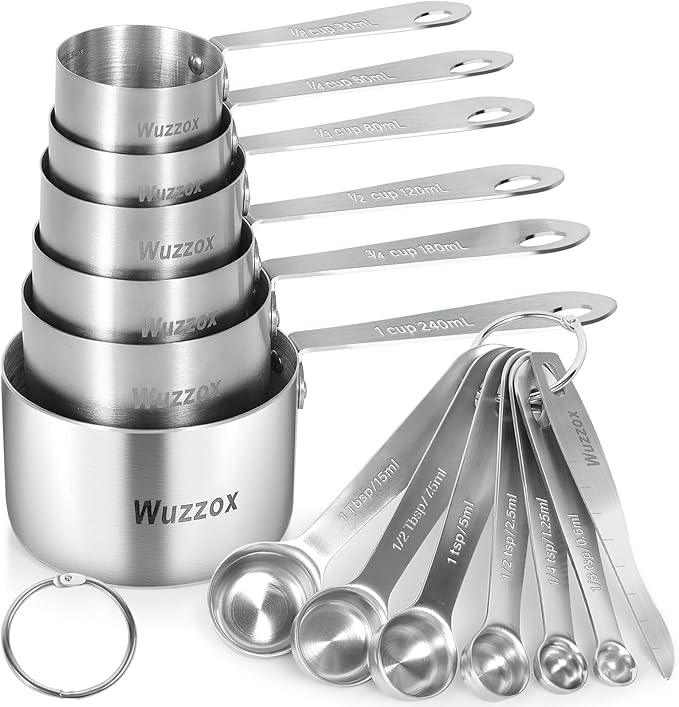 Wuzzox Stainless Steel Measuring Cups & Spoons Set of 13, Stackable Metal Measuring Cups & Spoons, Kitchen Gadgets for Cooking & Baking