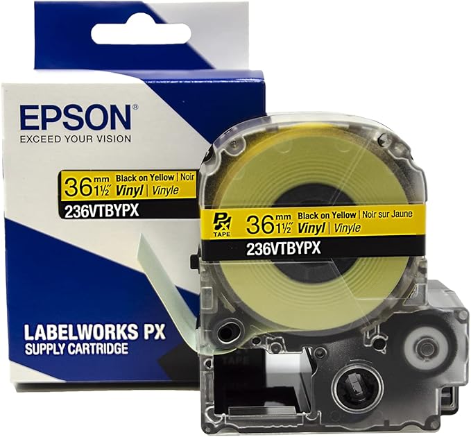 LABELWORKS 236VTBYPX Tape Cartridge - Black on Yellow Flexible and Durable Vinyl Industrial Label Maker Tape - 1.5" (36MM) Wide, 22.9 ft
