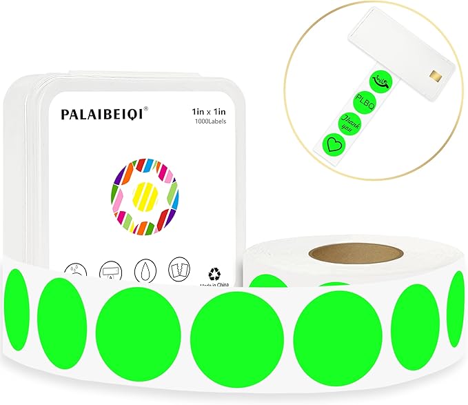 1 Inch Round Thermal Sticker Labels,Color Dot Sticker,Label Stickers,Waterproof,Oil Proof,for Thermal Printers,DIY,Office,Retail,Home and Warehouse Organization(Fluorescent Green,1000 Pcs)