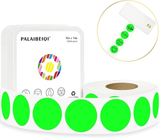 1 Inch Round Thermal Sticker Labels,Color Dot Sticker,Label Stickers,Waterproof,Oil Proof,for Thermal Printers,DIY,Office,Retail,Home and Warehouse Organization(Fluorescent Green,1000 Pcs)