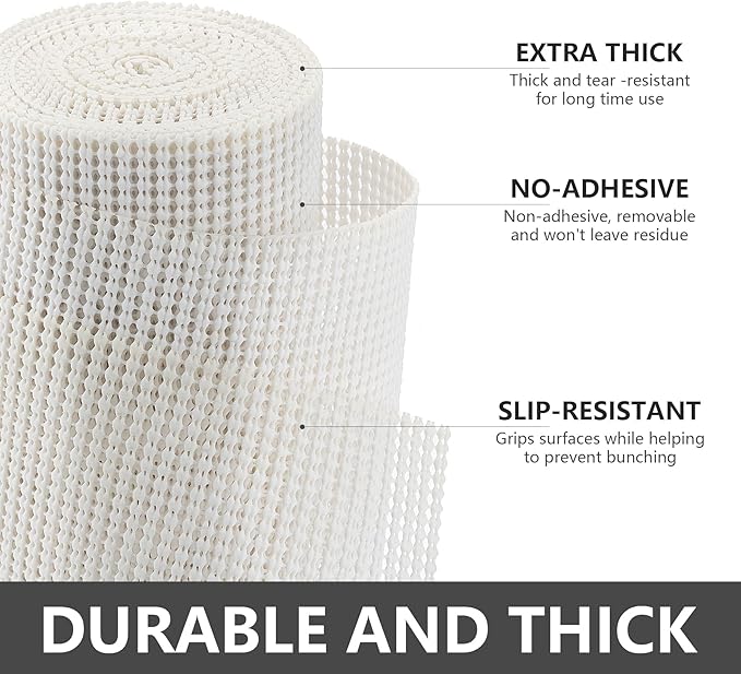 Shelf Cabinet Liner,Drawer Liners Non Adhesive Easiest Install Mat, Strong Grip Bottom,Easy Clean Non Slip Shelving Liner for Kitchen Cabinets (White, 17.5IN X30FT)