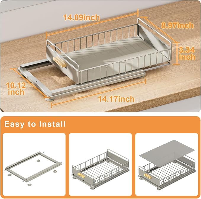 HOMEAILIE Under Sink Organizer, Single Tier Metal Pull Out Sliding Drawer Shelf for Kitchen Bathroom Cabinet Storage, Sturdy Rack – Gray
