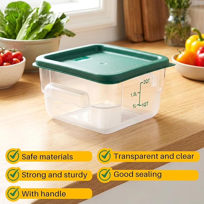 1 Pcs 2 Qt Square Food Storage Container with Lid, Clear Plastic Container with Lid and Scale in Green, Kitchen Organization Set for Home Kitchen, Restaurant Meal Prep