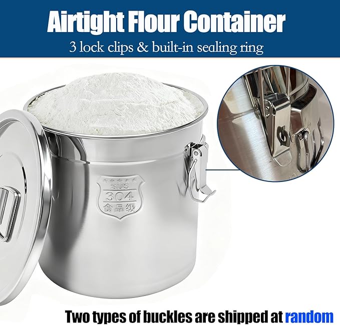 5.55Gal/21L Stainless Steel Airtight Canister, 304 Stainless Steel Food Storage Container, 710.4oz Large Metal Bucket with Lid and Lock Clips for Coffee Beans, Flour, Tea, Sugar, Cereals