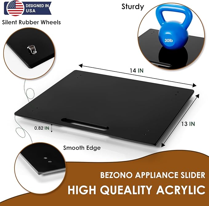 BEZONO Appliance Sliders for Kitchen Appliances Sliding Tray for Coffee Maker, Espresso Machines, Mixers Sturdy Kitchen Aid Sliders for Mixer -Duty Equipment with Rubber Wheels - 13" x 14" (Black