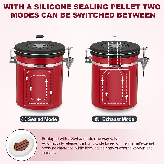 ShanSon Coffee Canister Airtight Coffee Container Stainless Steel Coffee Bean Storage Container with Scoop Coffee Canister for Beans Grounds Sugar Flour Tea Cereal,11OZ,Red