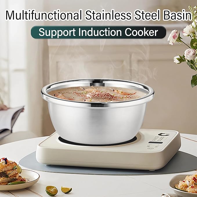 POPGRADE 304 Stainless Steel Colander 2QT Microporous Colander & Mixing Bowl for Kitchen Cooking,Rice Strainer with Washing Bowl for Pasta Straining,Fruit Washing,Vegetable Draining(2PCs)