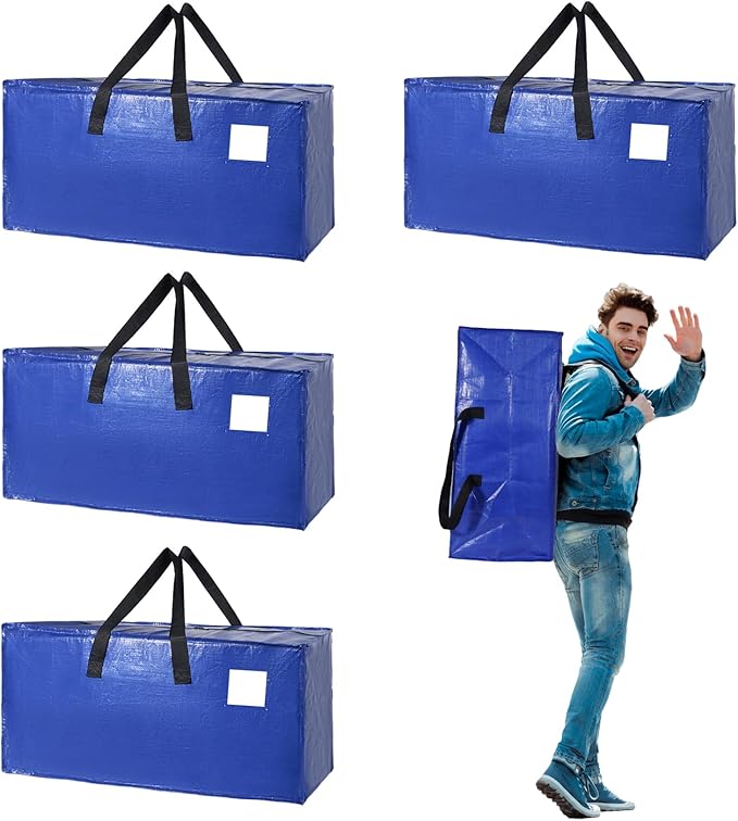4 Pack Dorm Moving Bags with Backpack Straps Heavy Duty Moving Boxes Supplies Packing Cubes Alternative,Large Storage Totes Travel Space Saver Bags for Room Essentials,Stow Clothes 93 L 25 Gallons