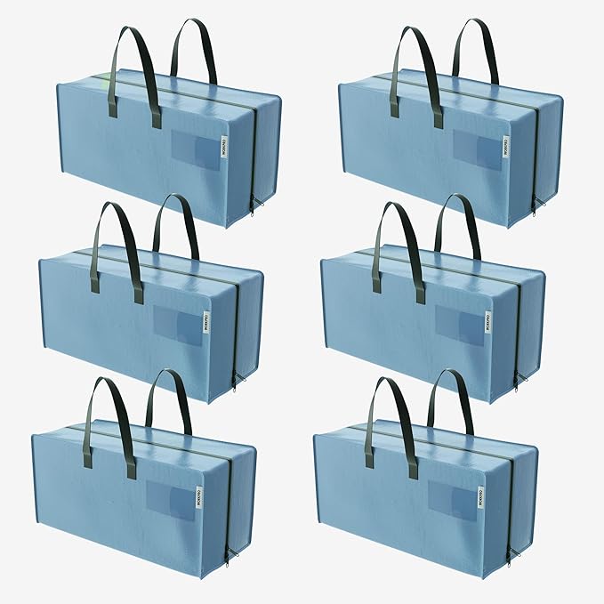 WORKPRO 6 Pack Extra Large Moving Bags with Zippers & Carrying Handles Backpack Straps, Heavy-Duty Storage Tote for Space Saving & Storage, Alternative to Moving Box (Dusty Blue)