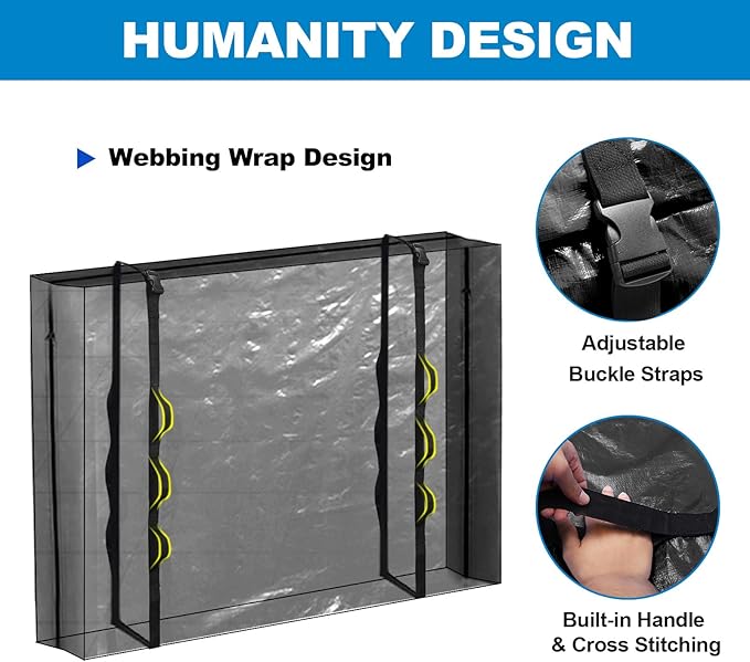 TICONN Mattress Bags for Moving, Heavy Duty King Mattress Cover Storage Bag with Full-Around Handle and Adjustable Buckles (Black, King)